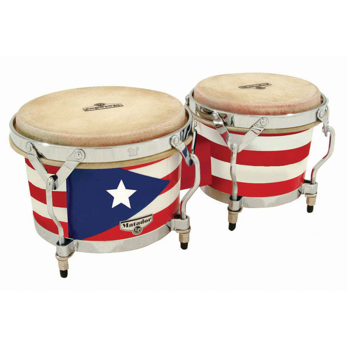 LP Matador Wood Bongos, Puerto Rico flag/Chrome - M201-PR