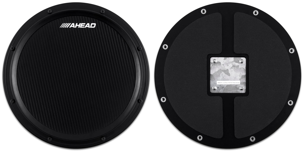 Ahead 14" Black/Black S-Hoop Marching Pad with Snare Sound Black Carbon Fiber