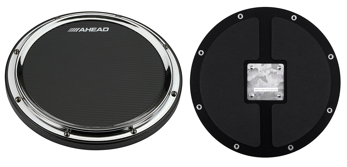 Ahead 14" Black/CHROME S-Hoop Marching Pad with Snare Sound Black Carbon Fiber