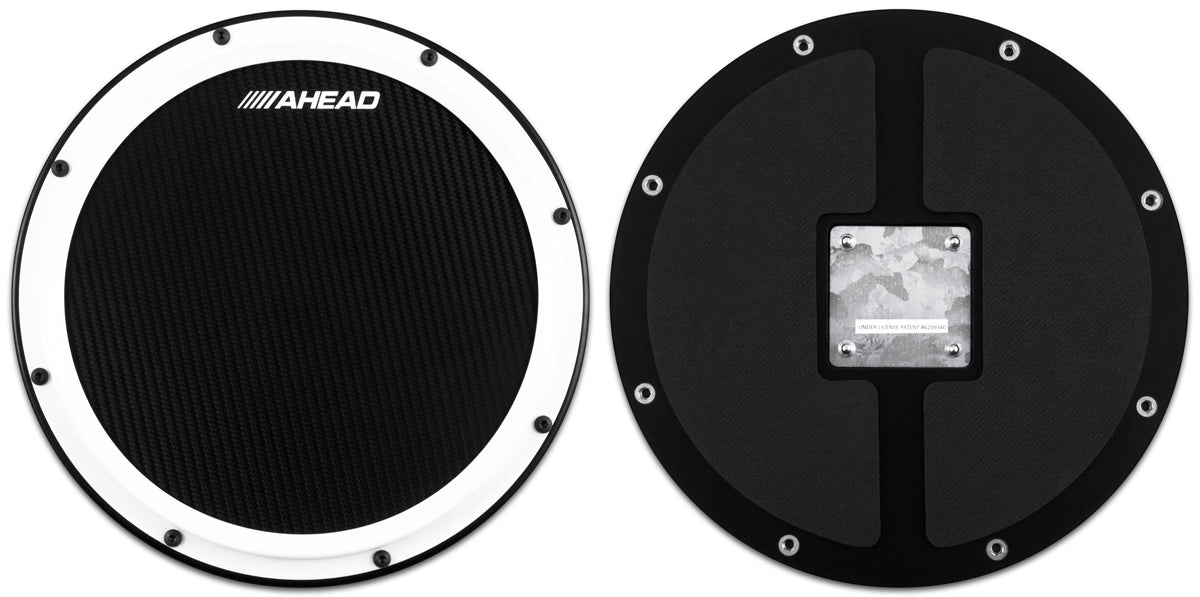 Ahead 14" White/Black S-Hoop Marching Pad with Snare Sound Black Carbon Fiber