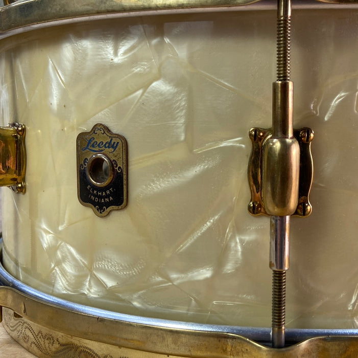 Leedy VINTAGE 6.5" x 14" Professional Model Snare Drum - White Marine Pearl