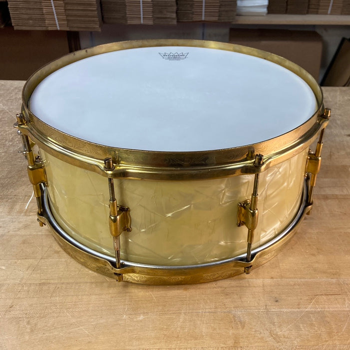 Leedy VINTAGE 6.5" x 14" Professional Model Snare Drum - White Marine Pearl