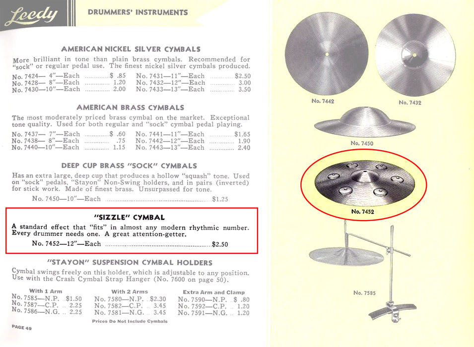 Leedy VINTAGE 12" Brass Sizzle Cymbal