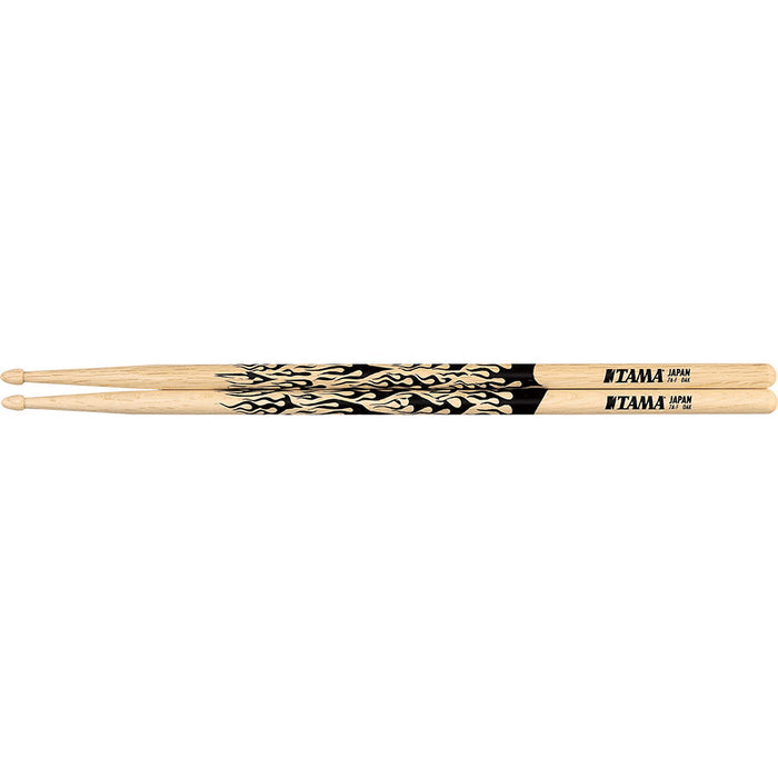 Tama Drumsticks - Rhythmic Fire Oak 7A with Flame Graphics