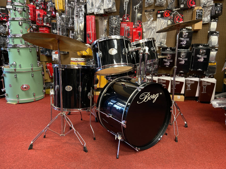 Black 5pc Complete Drum Set w/ Hardware & Cymbals