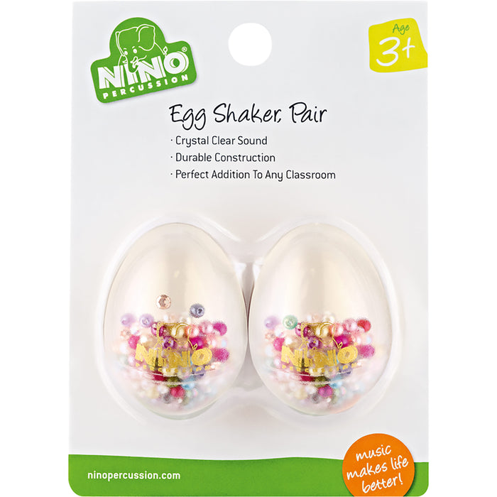 Nino Percussion Transparent Plastic Egg Shaker Pair with Multi-Colored Filling