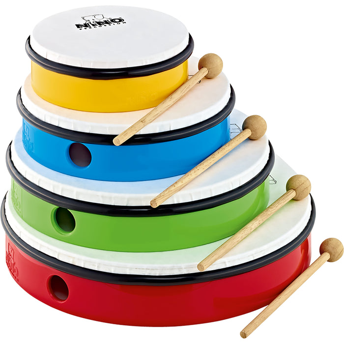 Nino Percussion Hand Drum Set with 4 Drum Sizes, Includes 4 Mallets and Bag