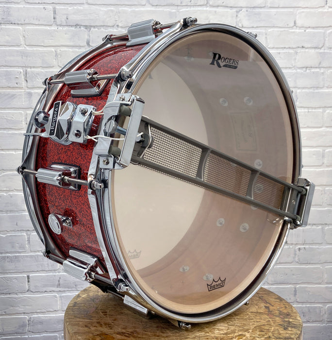 Rogers Dyna-sonic 6.5" x 14" Wood Shell Snare Drum - Red Sparkle Lacquer w/ Beavertail Lugs