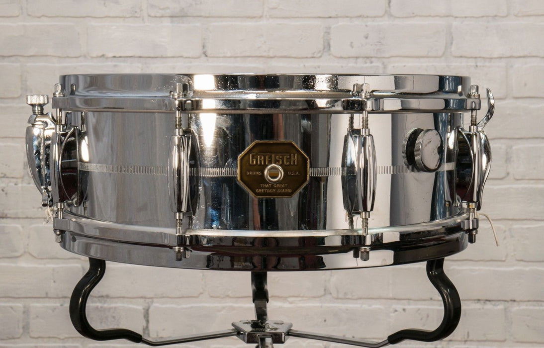 Gretsch Chrome over Brass COB 5" x 14" Snare Drum 1974  Stop Sign Badge #11562