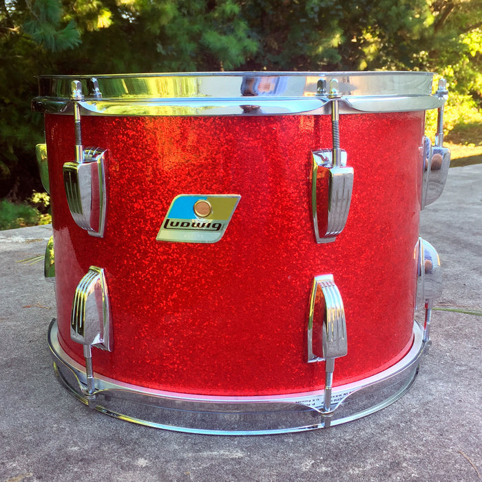 Ludwig 13" x 9" 3 Ply Tom Red Sparkle Early 70's Blue Olive Badge