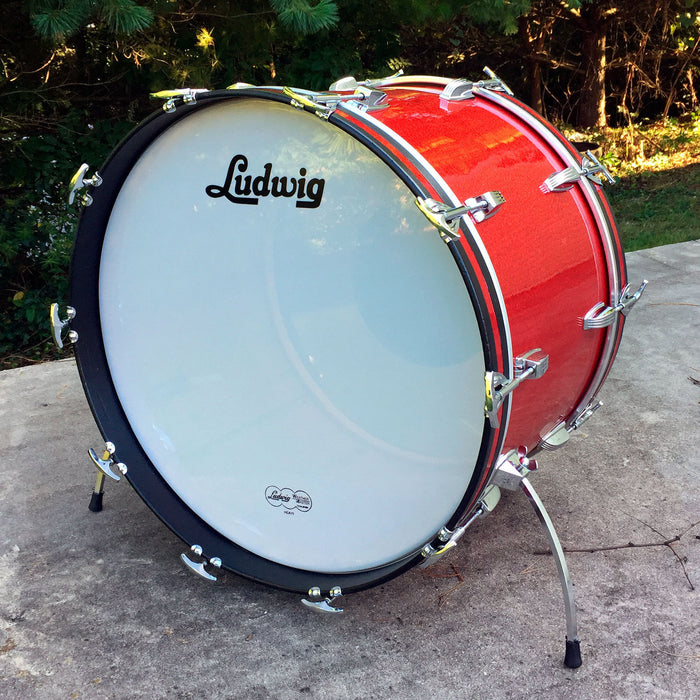 Ludwig 3 Ply Bass Drum 22" x 14" Red Sparkle Early 70's Blue Olive Badge